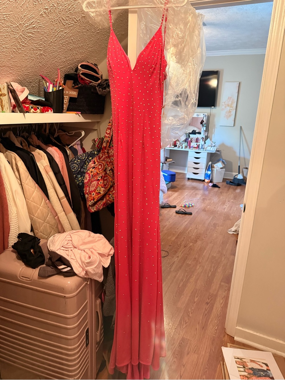 Jovani Hot Pink Crystal-Studded Mermaid Gown - Picture 3 of 4